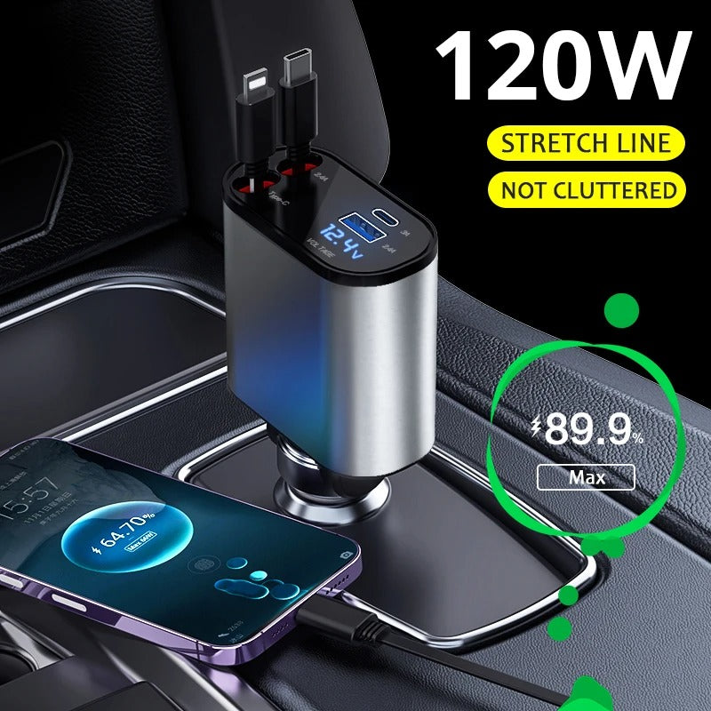 Cargador Retráctil 4 en 1 para Auto