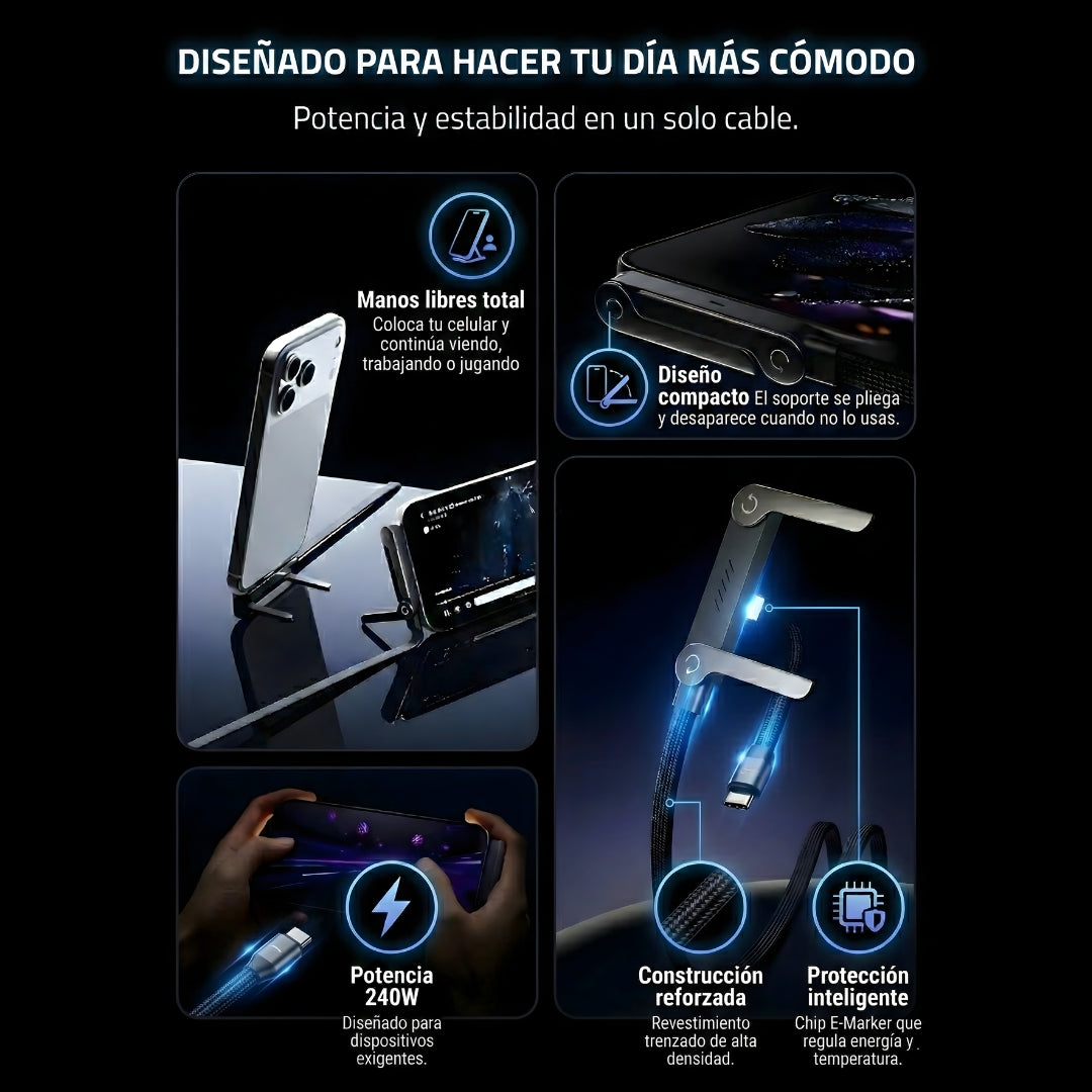 Cable 240W Carga Rápida Tipo C con Sopor